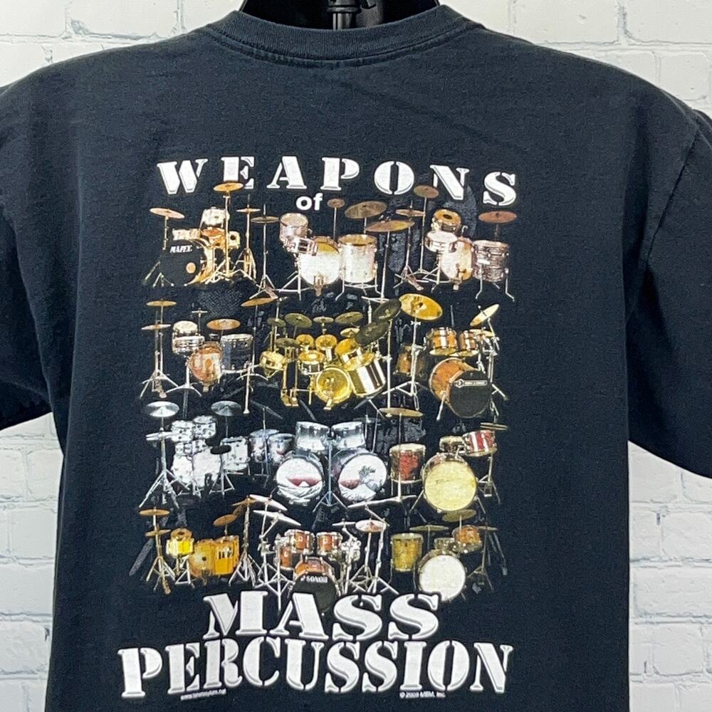 Weapons of Mass Percussion T Shirt Drums Drum Kits Rock Music Black Tee L Large